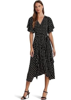 Ralph Lauren Geo-Print Crepe Flutter-Sleeve Dress