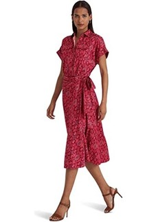 Ralph Lauren Geo-Print Shantung Tie-Waist Dress