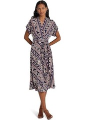 Ralph Lauren Geo-Stripe Belted Crepe Dress