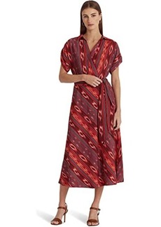 Ralph Lauren Geo-Striped Belted Crepe Dress