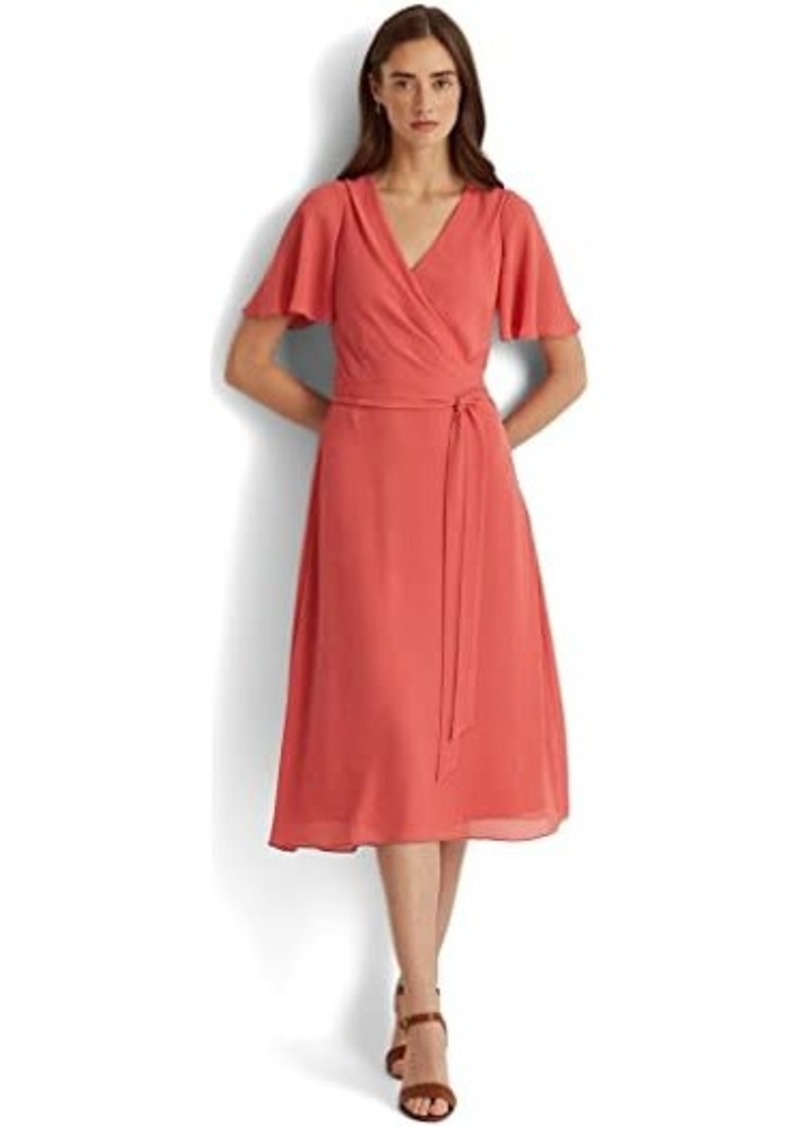Ralph Lauren Georgette Flutter-Sleeve Dress