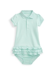 Ralph Lauren Girl's Solid Ruffle Polo Dress w/ Bloomers, Size 6-24M