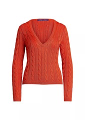 Ralph Lauren High Shine Cable-Knit V-Neck Sweater