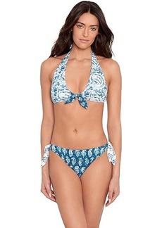 Ralph Lauren Indigo Print Mix Tie Front Halter Bra