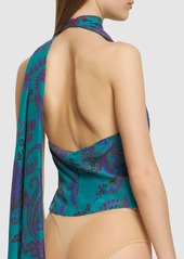 Ralph Lauren Jarvis Printed Satin Scarf Bodysuit