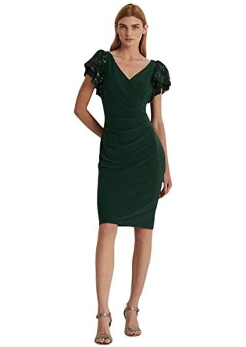 Ralph Lauren Jersey Sequin-Sleeve Cocktail Dress