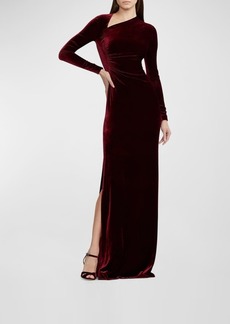 Ralph Lauren Kinslee Ruched Long-Sleeve Velvet Gown