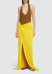 Ralph Lauren Knot & Split Satin Long Skirt