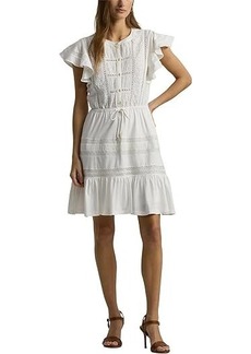 Ralph Lauren Lace-Trim Jersey Flutter-Sleeve Dress