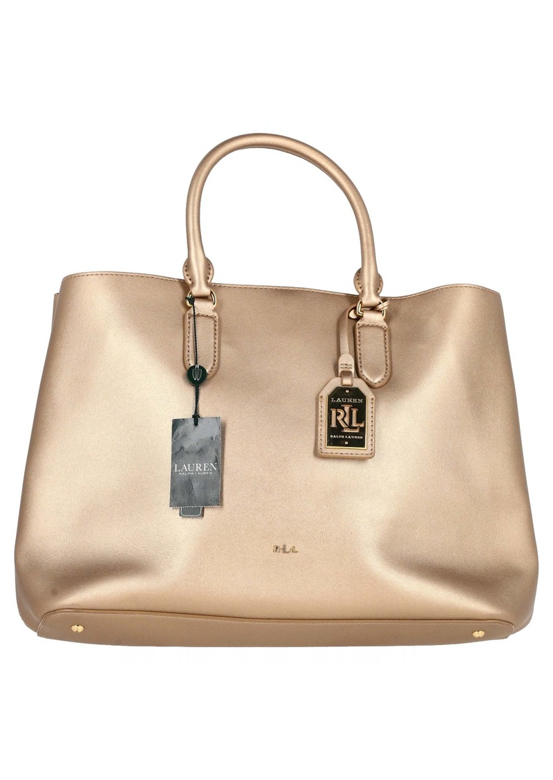 Lauren by Ralph Lauren Double Compartment Satchel Bag in Metallic Gold Leather