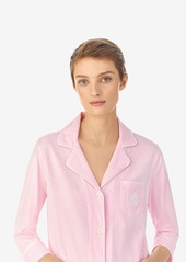 Lauren Ralph Lauren 3/4 Sleeve Classic Notch Collar Capri Pajama Set - Pink