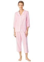 Lauren Ralph Lauren 3/4 Sleeve Classic Notch Collar Capri Pajama Set - Pink