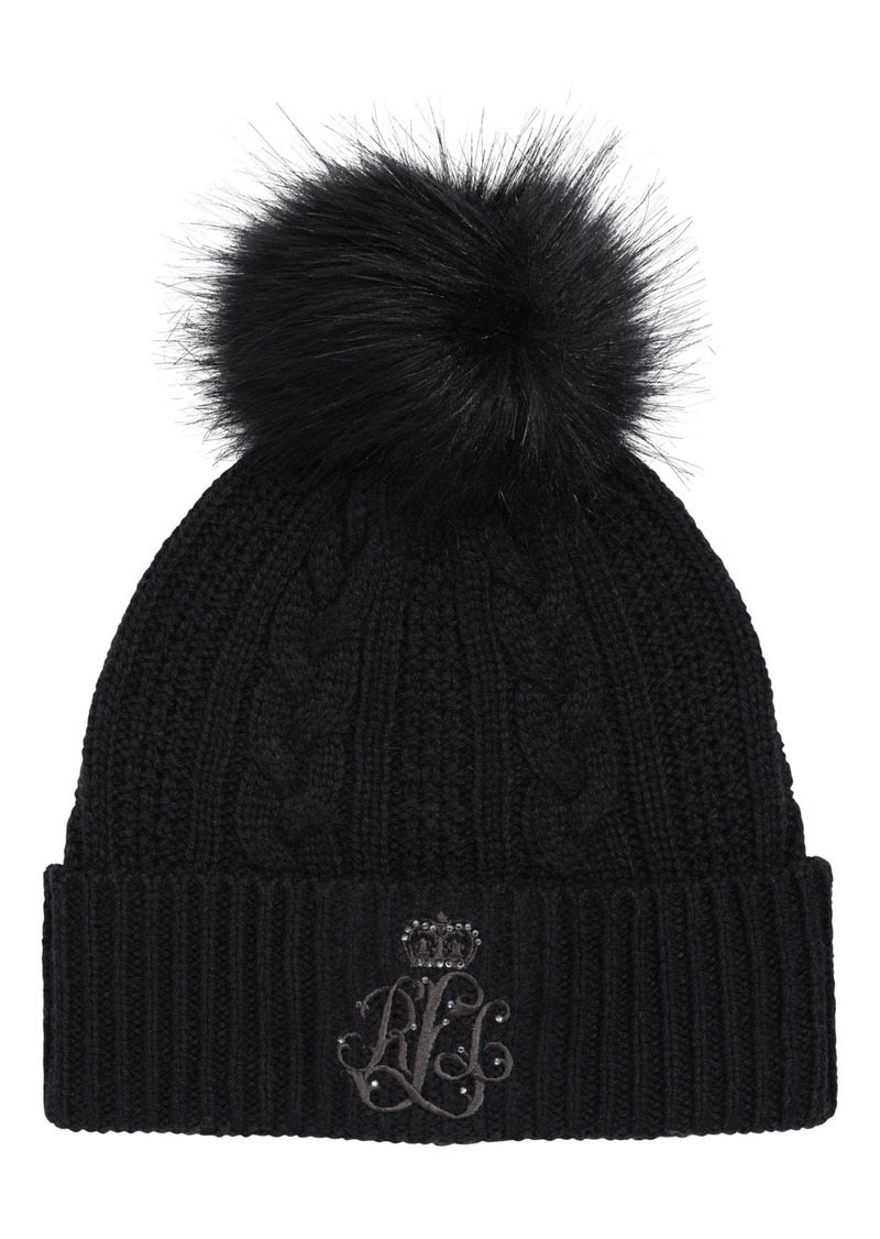 Lauren Ralph Lauren Cable Hat with Direct Embroidery and Stones - Black