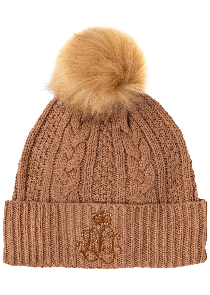 Lauren Ralph Lauren Cable Hat with Direct Embroidery and Stones - Classic Camel