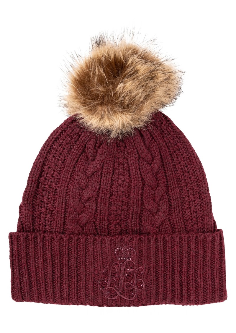 Lauren Ralph Lauren Cable Hat with Direct Embroidery and Stones - Pinot Noir