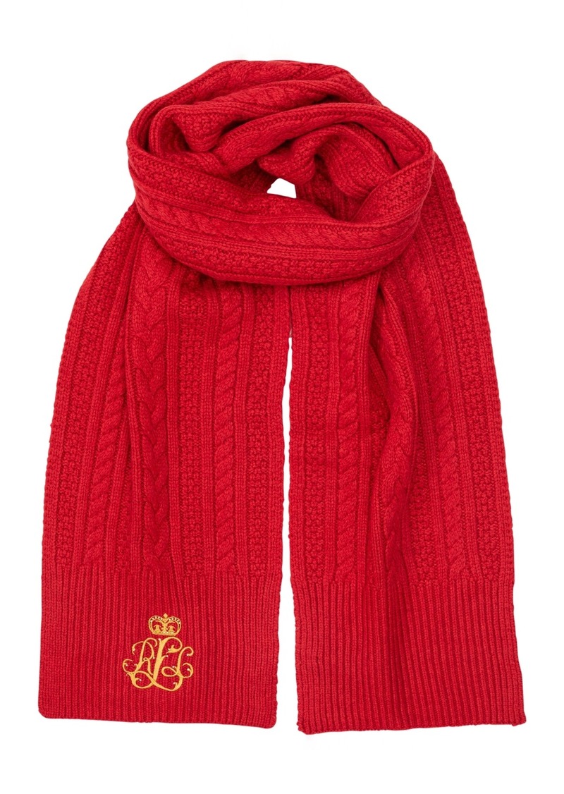 Lauren Ralph Lauren Cable Scarf with Direct Embroidery and Stones - Martin Red