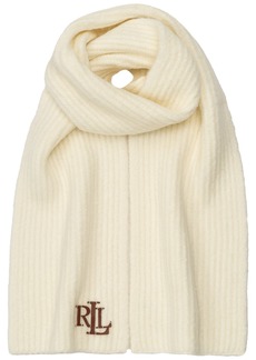 Lauren Ralph Lauren Chunky Fisherman Rib Scarf with Leather Logo - Cream