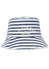 Lauren Ralph Lauren Cotton Bucket Hat with Frayed Edge - Natural, Navy Stripes