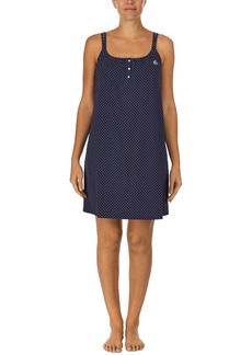 Lauren Ralph Lauren Cotton Knit Double-Strap Nightgown - Navy dot