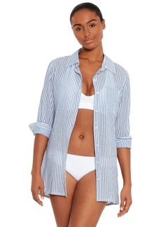Lauren Ralph Lauren Cotton Striped Camp Shirt Swim Cover-Up - Blue White