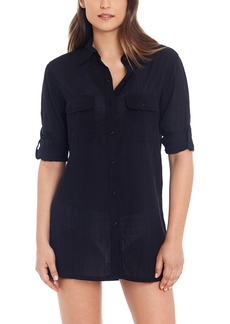 Lauren Ralph Lauren Crushed Cotton Cover-Up Shirt - Black