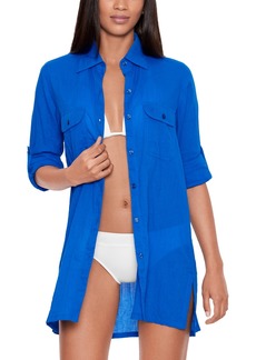 Lauren Ralph Lauren Crushed Cotton Cover-Up Shirt - Royal Blue