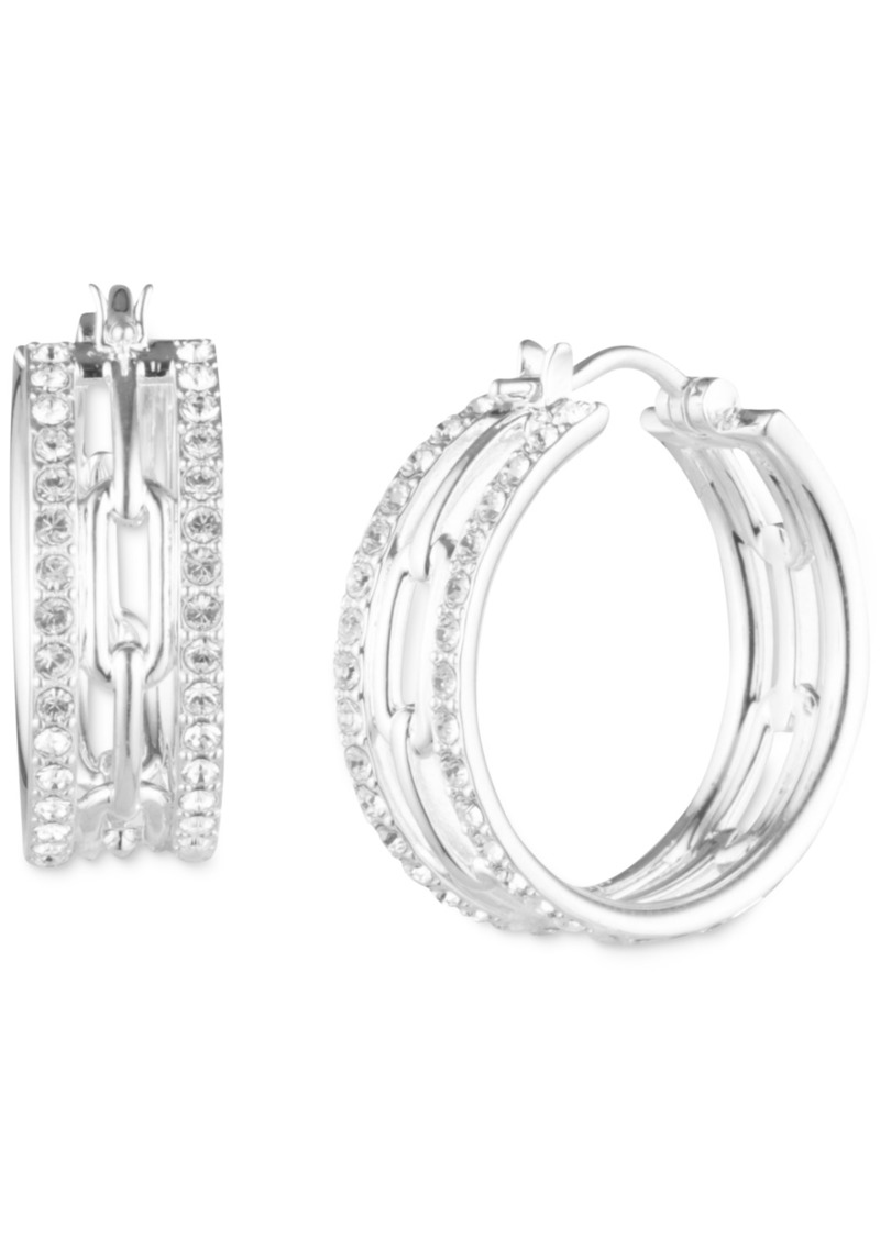 "Lauren Ralph Lauren Crystal Chain Link Motif Small Hoop Earrings in Sterling Silver, 0.81"" - Sterling Silver"