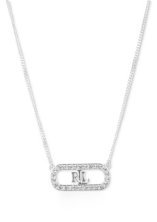 "Lauren Ralph Lauren Crystal Halo Logo Pendant Necklace in Sterling Silver, 15"" + 3"" extender - Sterling Silver"