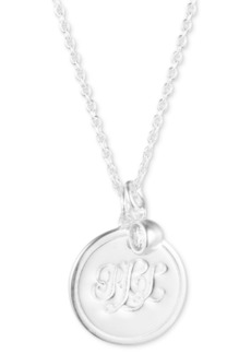 "Lauren Ralph Lauren Cubic Zirconia Bezel & Logo Disc Pendant Necklace in Sterling Silver, 15"" + 3"" extender - Sterling Silver"