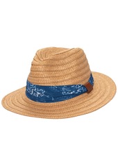 Lauren Ralph Lauren Fedora with Fabric Band and Leather Logo Tab - Natural, Blue Floral