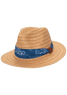 Lauren Ralph Lauren Fedora with Fabric Band and Leather Logo Tab - Natural, Blue Floral