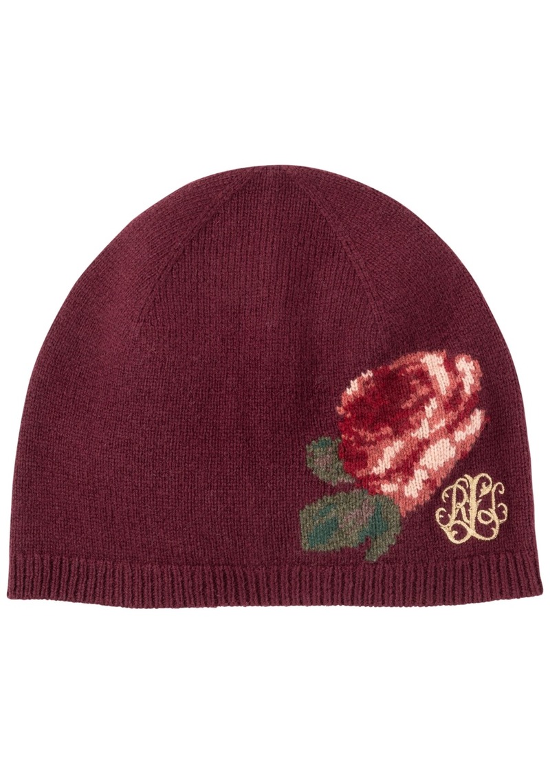 Lauren Ralph Lauren Flower Intarsia Knit Hat - Pinot Noir