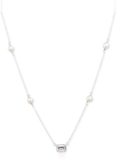 "Lauren Ralph Lauren Freshwater Pearl (4 - 4-1/2mm) & Cubic Zirconia Collar Necklace in Sterling Silver, 15"" + 3"" extender - Sterling Silver"