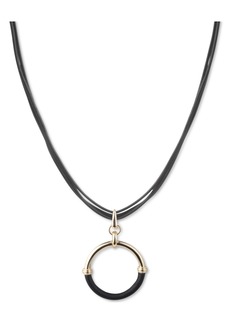 "Lauren Ralph Lauren Gold-Tone & Leather Ring Triple-Cord Pendant Necklace, 16"" + 3"" extender - Black"