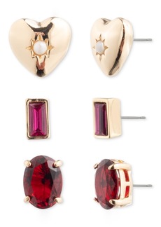 Lauren Ralph Lauren Gold-Tone 3-Pc. Set Imitation Pearl Heart & Color Stone Stud Earrings - Pink