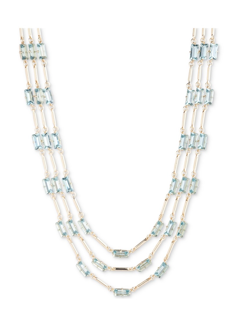 "Lauren Ralph Lauren Gold-Tone Baguette Stone Layered Collar Necklace, 16"" + 3"" extender - Aqua Blue"