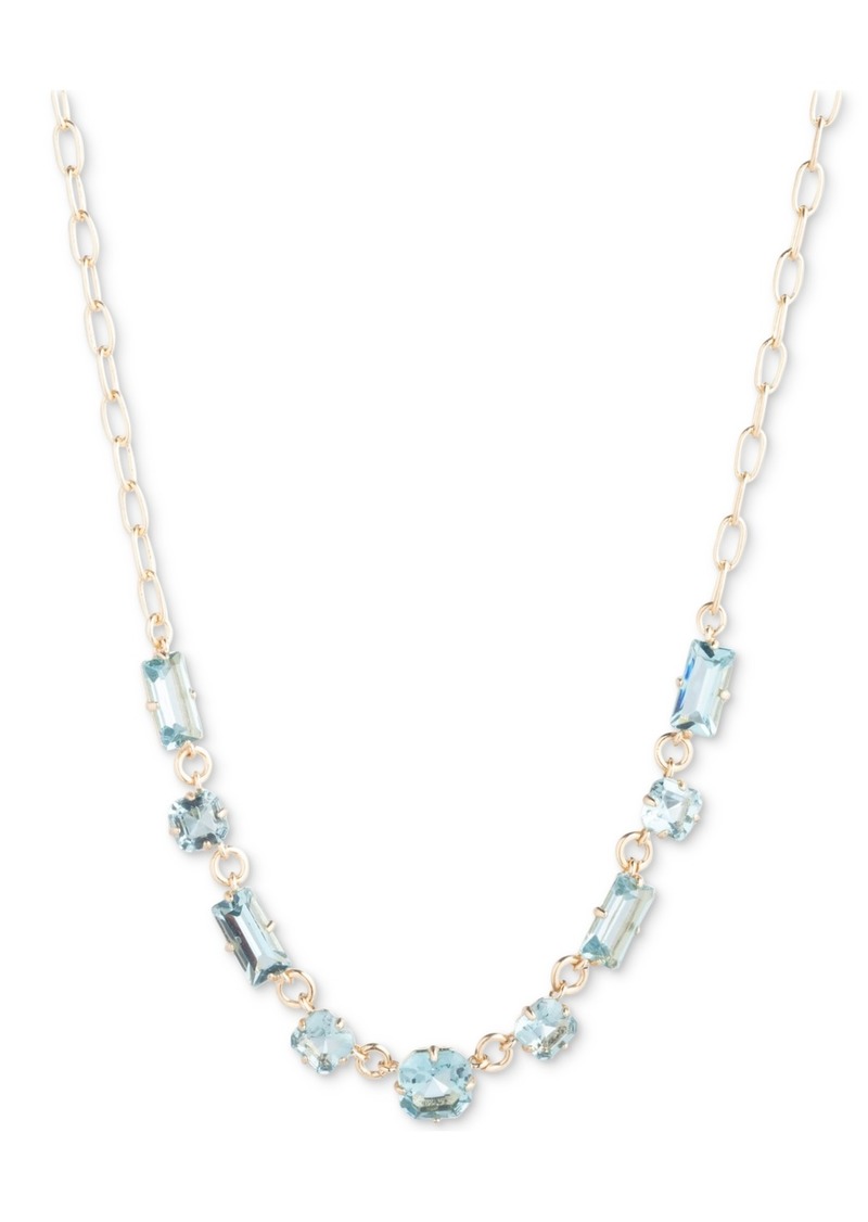 "Lauren Ralph Lauren Gold-Tone Baguette Stone Statement Necklace, 16"" + 3"" extender - Aqua Blue"