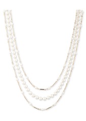 "Lauren Ralph Lauren Gold-Tone Bar & Imitation Pearl Layered Collar Necklace, 17"" + 3"" extender - White"