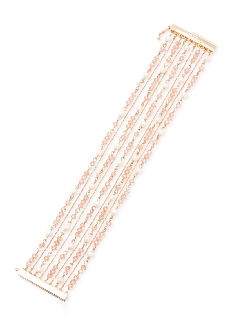 Lauren Ralph Lauren Gold-Tone Bead & Imitation Pearl Multi-Row Flex Bracelet - Pink