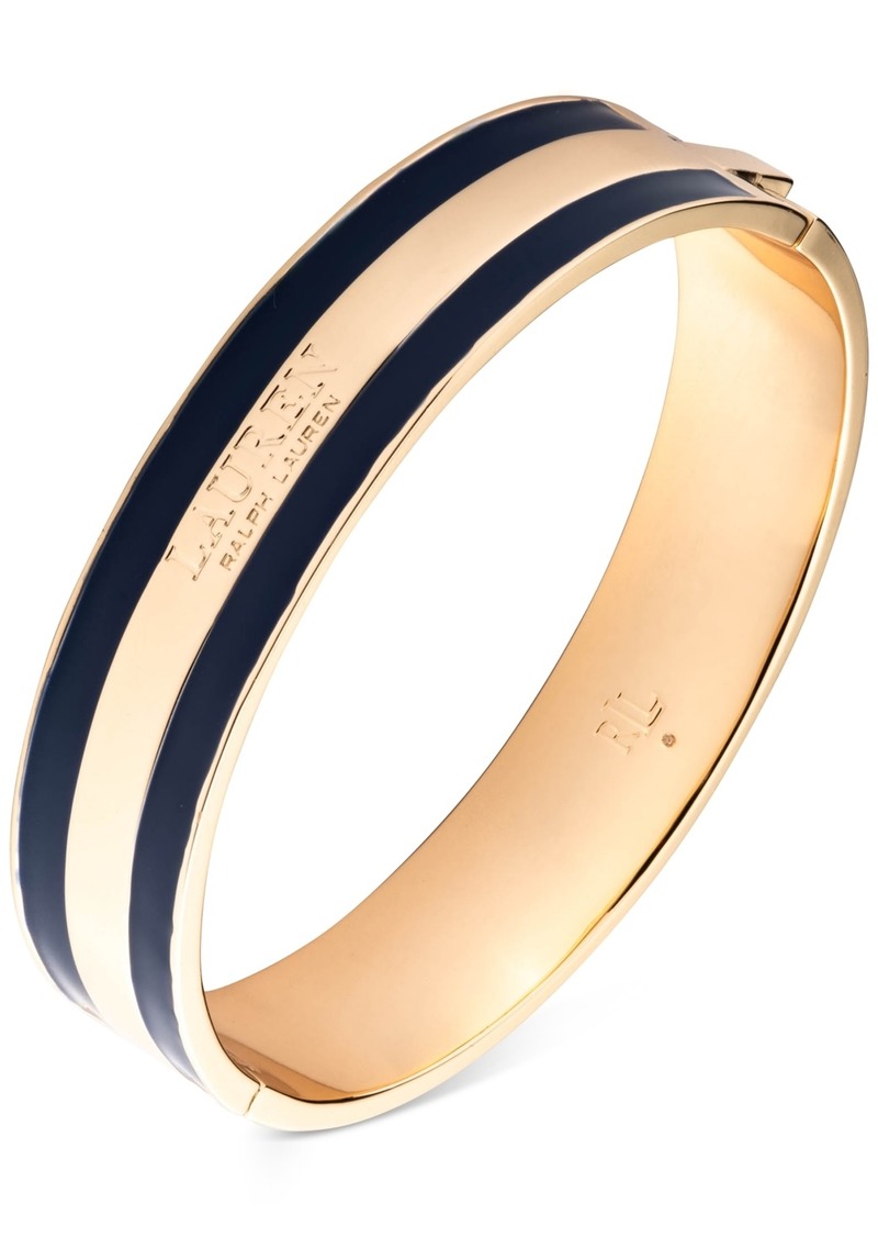 Lauren Ralph Lauren Gold-Tone Blue Enamel Striped Hinged Bangle Bracelet - Navy