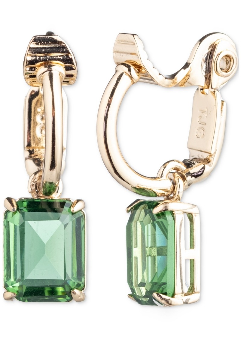 Lauren Ralph Lauren Gold-Tone Color Rectangle Stone Charm Clip-On Huggie Hoop Earrings - Light Gree