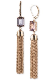 Lauren Ralph Lauren Gold-Tone Color Rectangular Crystal & Chain Tassel Linear Drop Earrings - Pink