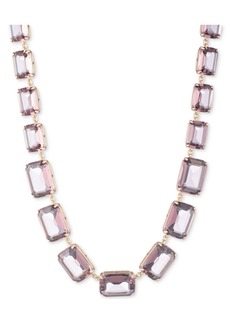 "Lauren Ralph Lauren Gold-Tone Color Rectangular Stone Collar Necklace, 16"" + 3"" extender - Pink"