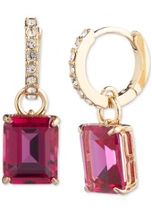 Lauren Ralph Lauren Gold-Tone Color Stone Charm Pave Huggie Hoop Earrings - Pink