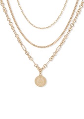 "Lauren Ralph Lauren Gold-Tone Crest Layered Pendant Necklace, 16"" + 3"" extender - Pearl"