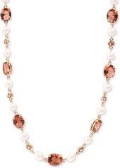 "Lauren Ralph Lauren Gold-Tone Crystal & Imitation Pearl Collar Necklace, 16"" + 1"" extender - Pink"