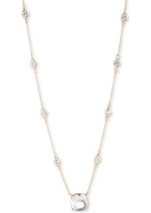 "Lauren Ralph Lauren Gold-Tone Crystal Cushion Pendant Necklace, 16"" + 3"" extender - Clear"