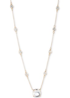 "Lauren Ralph Lauren Gold-Tone Crystal Cushion Pendant Necklace, 16"" + 3"" extender - Clear"