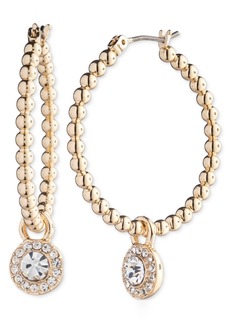 "Lauren Ralph Lauren Gold-Tone Crystal Halo Dangle Beaded Medium Hoop Earrings, 1.2"" - White"