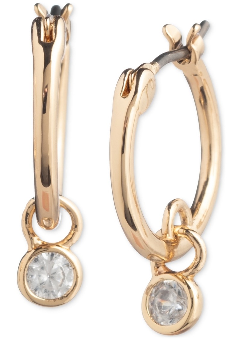 Lauren Ralph Lauren Gold-Tone Crystal Huggie Drop Hoop Earrings - Clear